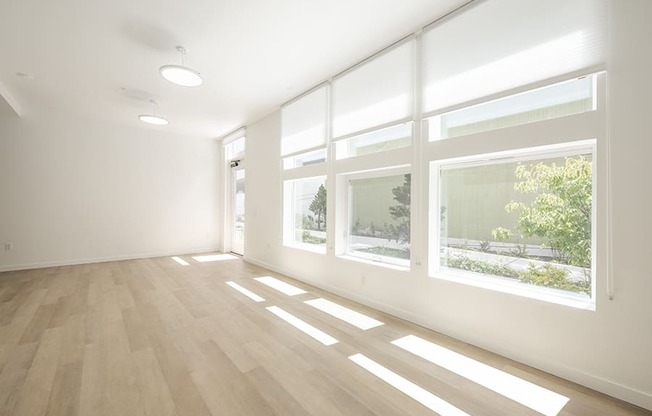 Large room with window and wood floors