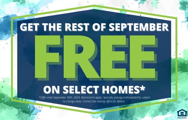 get the rest of september free on select homes logo