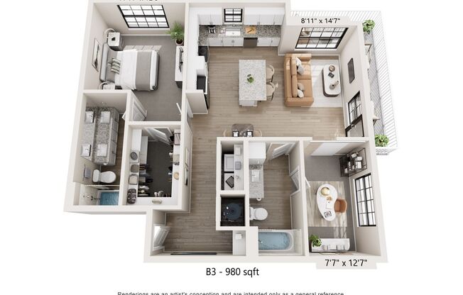 1 bed, 2 baths, 980 sqft, $2,125, Unit 5808201