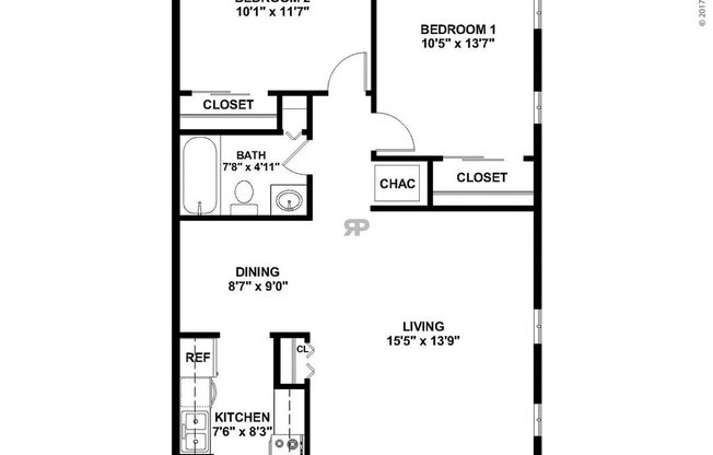 2 beds, 1 bath, 826 sqft, $810