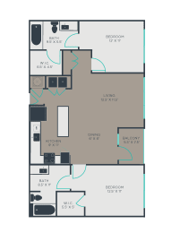 2 beds, 2 baths, 1,109 sqft, $1,822