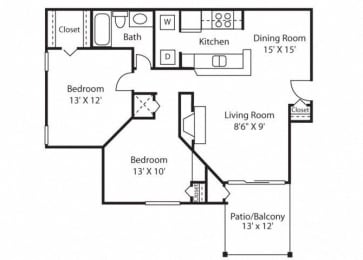 2 beds, 1 bath, 1,022 sqft, $1,307