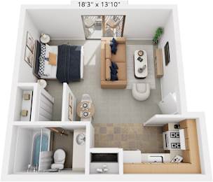 Studio, 1 bath, 416 sqft, $1,023