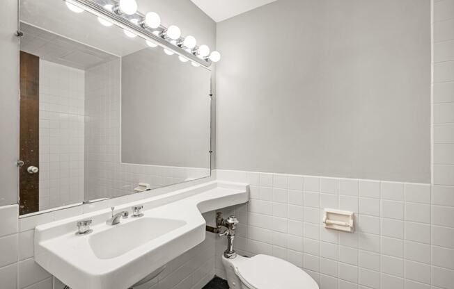 a bathroom with a sink and a toilet and a mirror