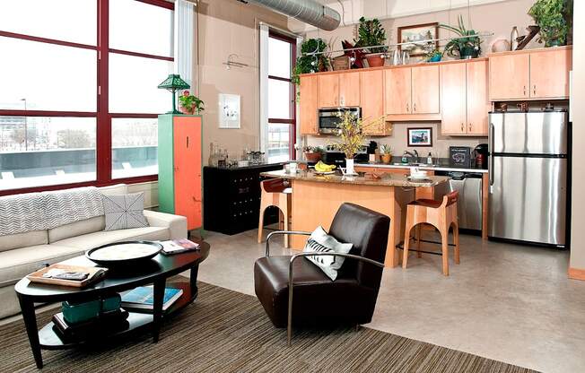 Living Room and Kitchen at Buzza Lofts of Uptown, MN 55408