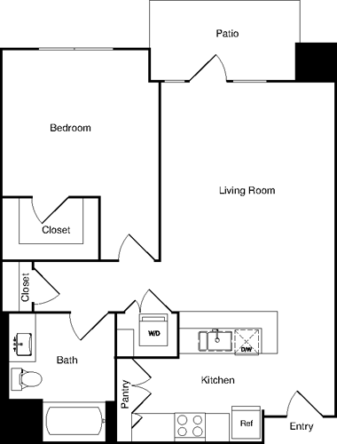 1 bed, 1 bath, 858 sqft, $2,640