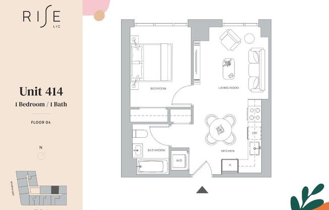 1 bed, 1 bath, $3,700, Unit 414