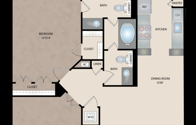 1 bed, 1.5 baths, 869 sqft, $1,520