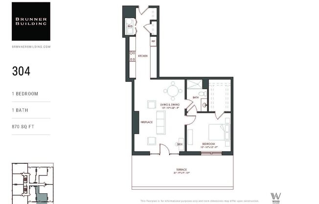 1 bed, 1 bath, 870 sqft, $1,945, Unit 304