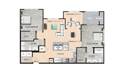 2 beds, 2 baths, 1,202 sqft, $2,190