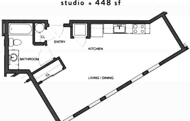 Studio, 1 bath, 448 sqft, $1,285, Unit 3-411