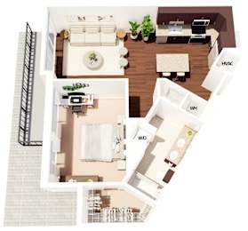 1 bed, 1 bath, 834 sqft, $2,061