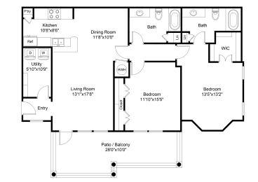 2 beds, 2 baths, 1,338 sqft, $1,897