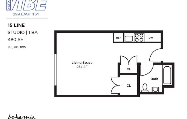 Studio, 1 bath, 480 sqft, $2,275, Unit 1015