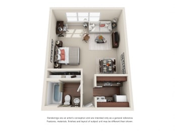 Studio Floor Plan at Greenway Apartments, Minneapolis