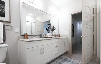 Double Vanities with Glass Walk In Shower