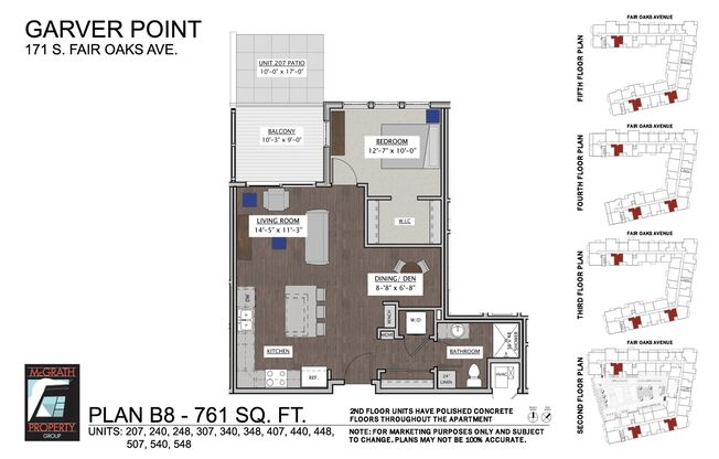 1 bed, 1 bath, 761 sqft, $1,795, Unit 207