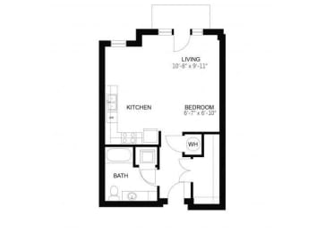 Studio, 1 bath, 561 sqft, $1,530