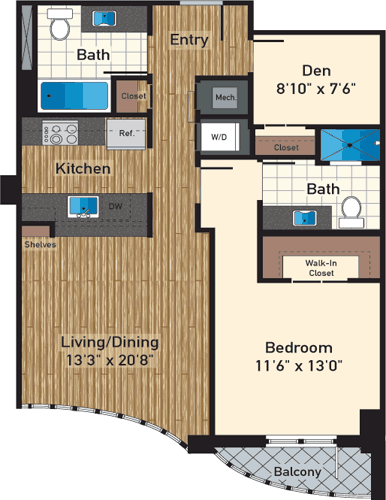 1 bed, 2 baths, 1,050 sqft, $3,220, Unit 904