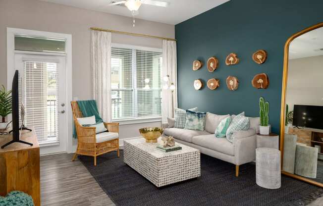 Living Room With Expansive Window at Abberly Solaire Apartment Homes, Garner, 27529