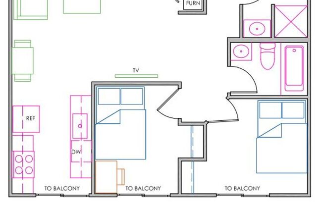 Studio, 2 baths, 696 sqft, $840