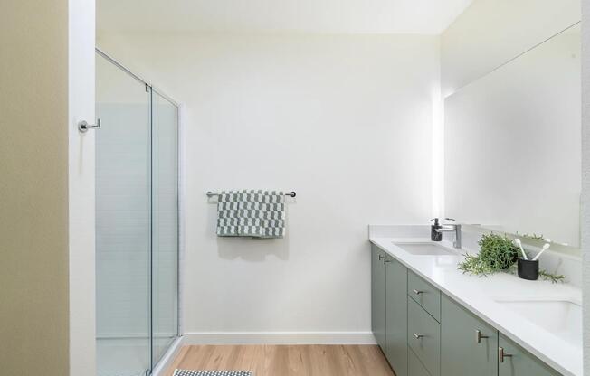 Step into the expansive shower for a refreshing start to your day.
