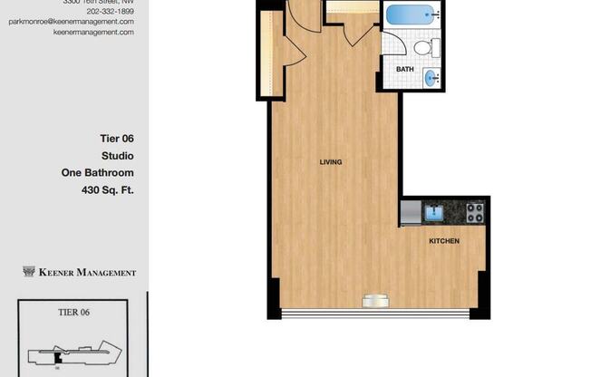 Studio, 1 bath, 430 sqft, $1,625, Unit 0206