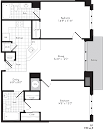2 beds, 2 baths, 923 sqft, $2,305
