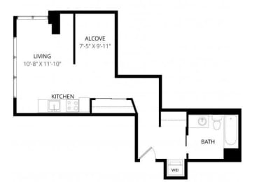 Studio, 1 bath, 374 sqft, $1,495