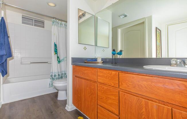 LARGE BATHROOMS WITH ROOMY COUNTERS AND CABINETS