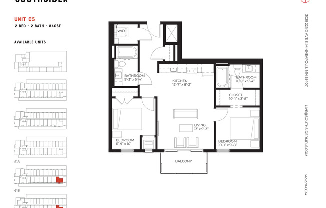 2 beds, 2 baths, 840 sqft, $1,960, Unit 618