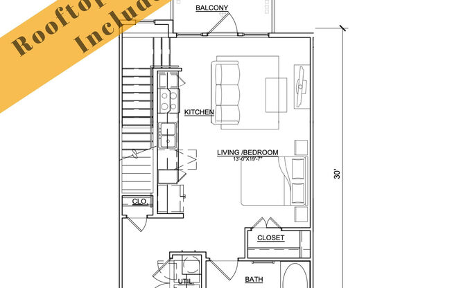 Studio, 1 bath, 597 sqft, $1,599