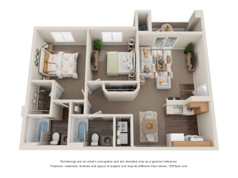 2 beds, 2 baths, 933 sqft, $1,435