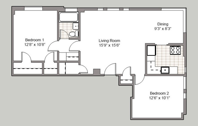 2 beds, 1 bath, 825 sqft, $1,800, Unit 701