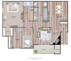 2 beds, 1 bath, 841 sqft, $1,336