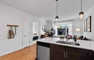 Open Concept Kitchen and Living Room at The Parker Apartments in Portland, OR 97209