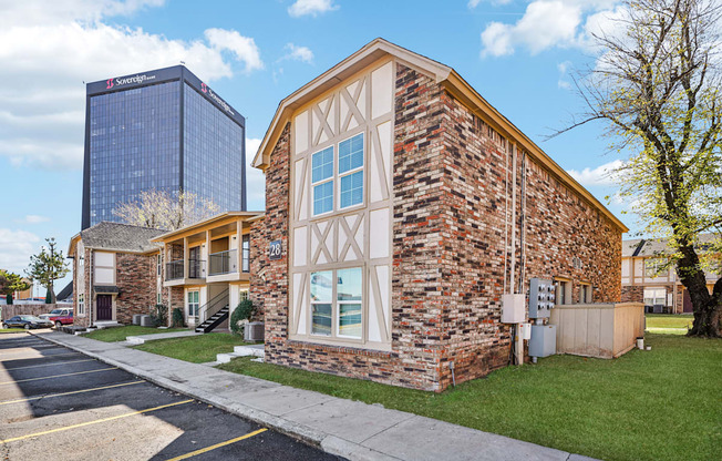 A brick building with a sign that says 29 on it.