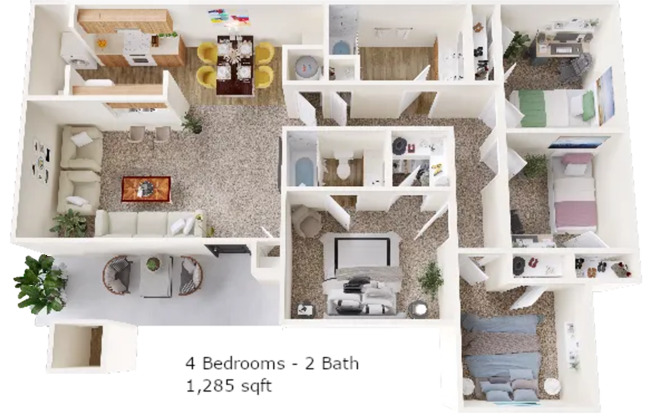 4 beds, 2 baths, 1,285 sqft, $1,450, Unit 14-1423