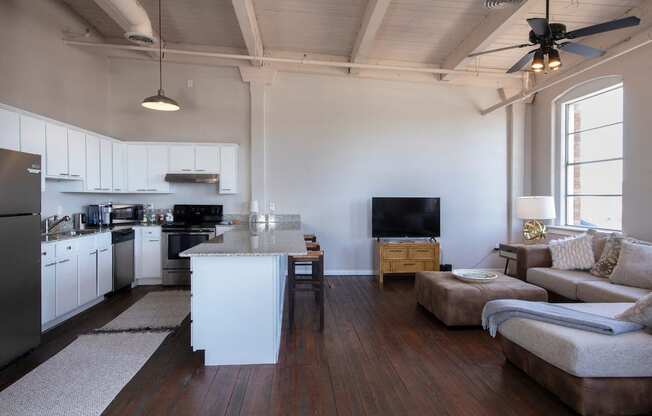 Living Room With Kitchen at Goodall-Brown Lofts, Birmingham, AL