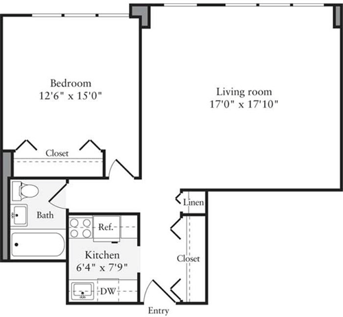 1 bed, 1 bath, 650 sqft, $5,085, Unit 16J