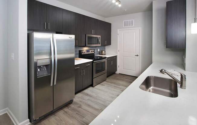 Stainless steel appliances in open concept kitchens