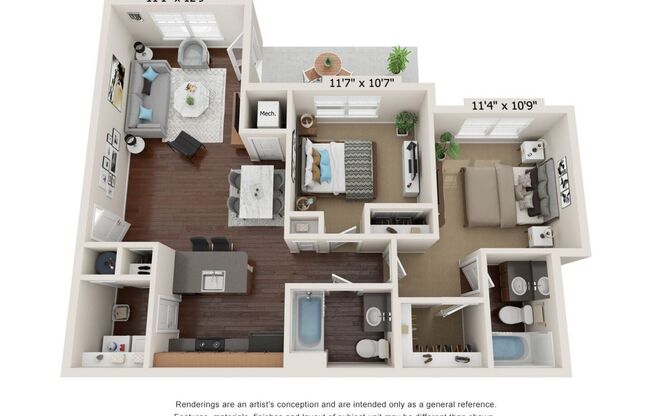 2 beds, 2 baths, 953 sqft, $1,070