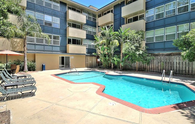 Pool side sundeck view at Ambassador, San Mateo, CA, 94401