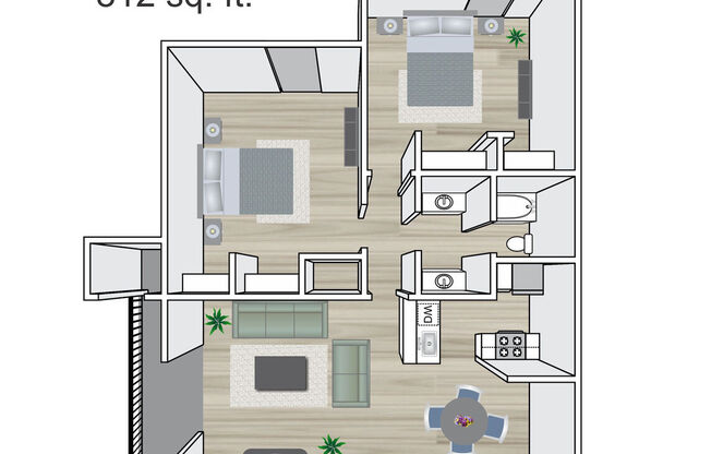 2 beds, 1 bath, 812 sqft, $953