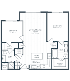 2 beds, 2 baths, 1,089 sqft, $2,775