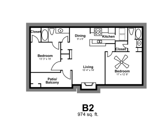 2 beds, 2 baths, 974 sqft, $1,065