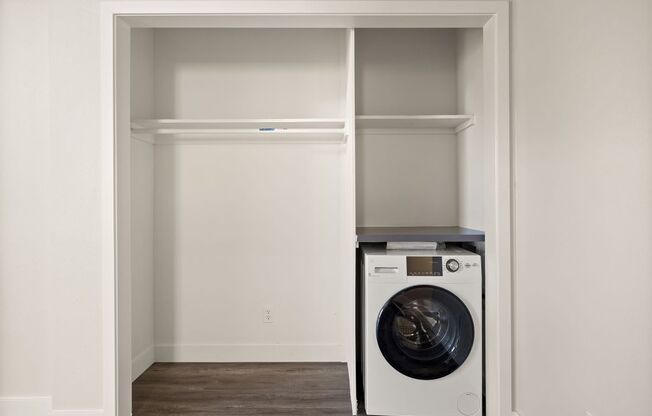 a white washer and dryer in a closet