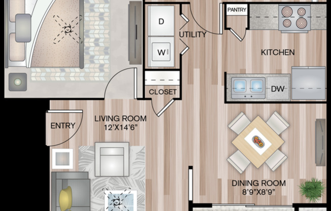 1 bed, 1 bath, 726 sqft, $1,232