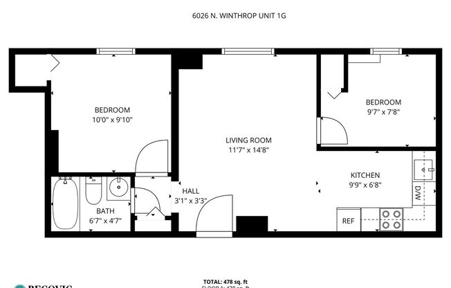2 beds, 1 bath, 430 sqft, $1,950, Unit 1G