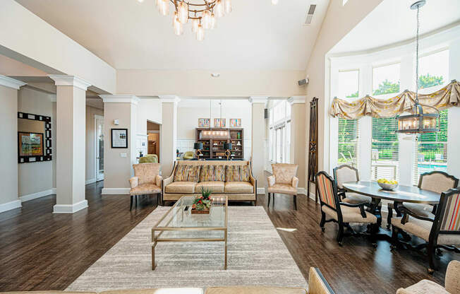 a living room with a couch and a table